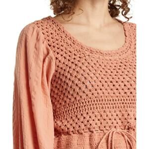 Free People Megan  Salmon Crochet Backless Cotton Top size Large New